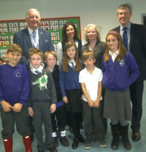 MSPs Bill Walker (left), Willie Rennie (centre) and Claire Baker (right) visit Duloch Primary School
