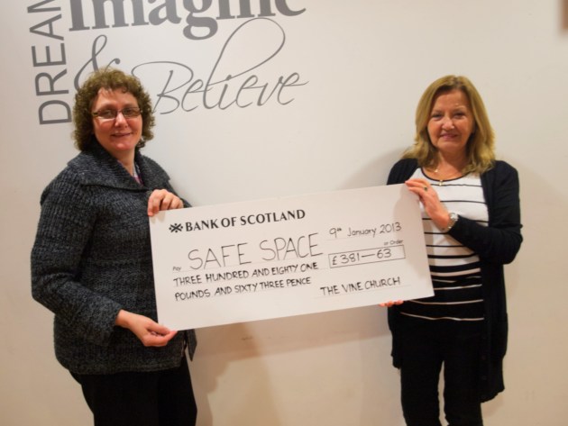 Fiona Thomson, who helped organise the event, and Patricia Beveridge, Finance Development Co-ordinator at Safe Space