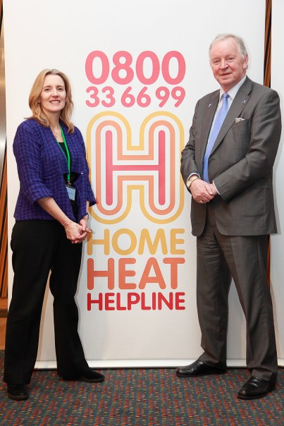 Bill Walker MSP at the Scottish Parliament launch of the Home Heat Helpline, with Christine McGourty, Director of Communications & Public Affairs, Energy UK