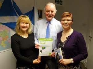CAP’s Julie Mann (left), Centre Manager of the Dunfermline Debt Centre, and Helene Kelly, Debt Coach and Links Coordinator for Fife, with Bill Walker MSP