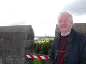 Dunfermline MSP Bill Walker at the top of the Bell Tower, Culross Abbey. Longannet Power Station can be seen in background.